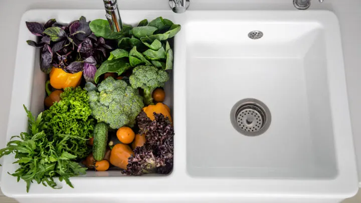 kitchen sink with veggies