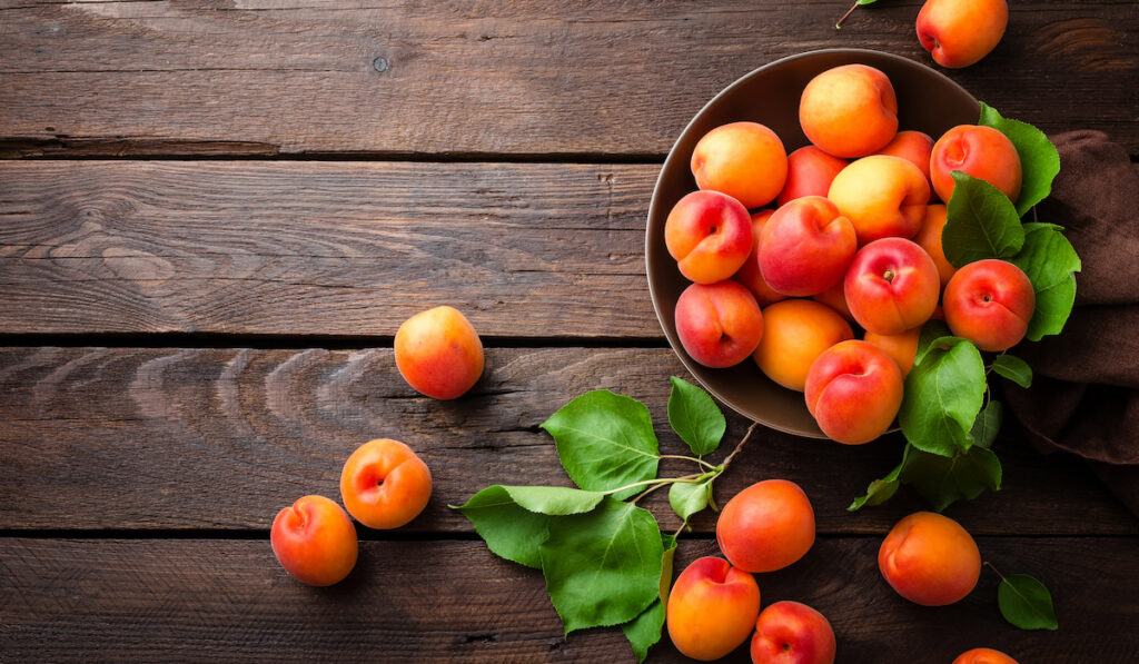 apricots on wooden table