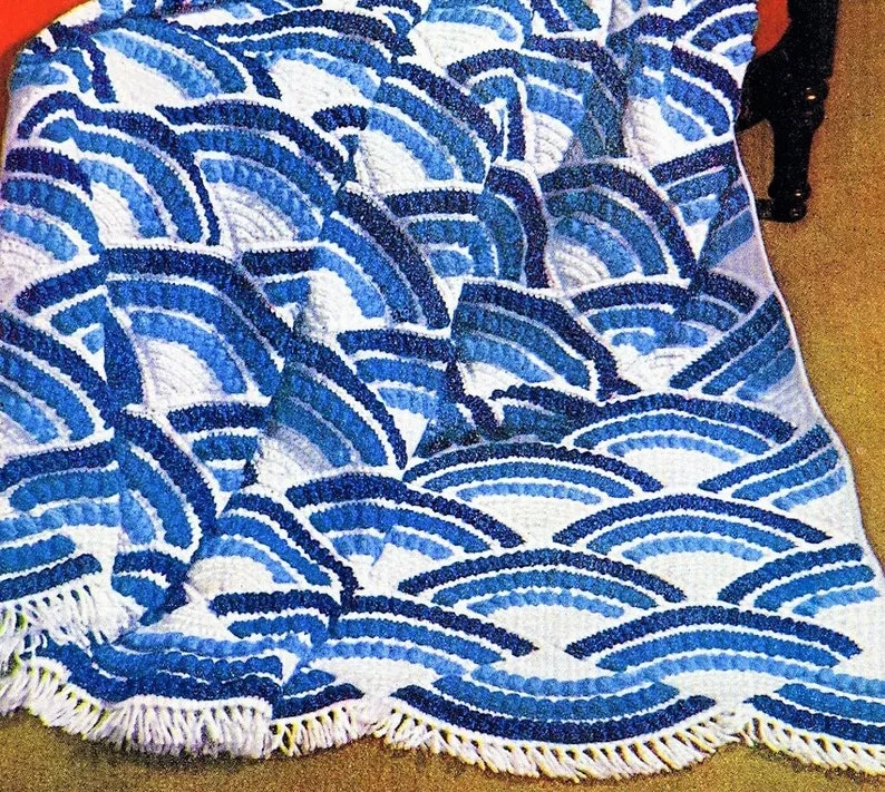 vintage popcorn stitch fan blanket