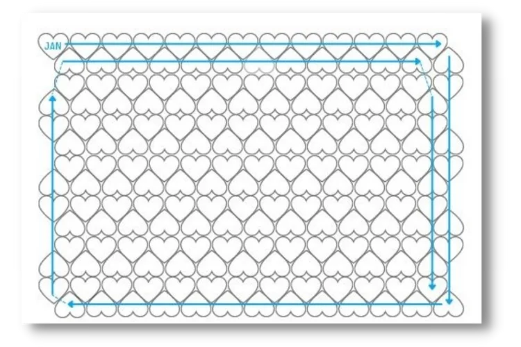 Circular Motif Layout for crochet heart blanket showing different patterns