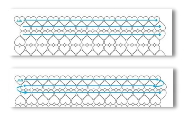 Horizontal Motif Layout for heart blanket showing different pattern options