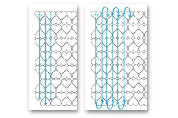 Vertical Motif Layouts for heart blanket showing different layout patterns