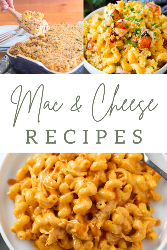 three images of mac and cheese with text in center 15 mac and cheese recipes