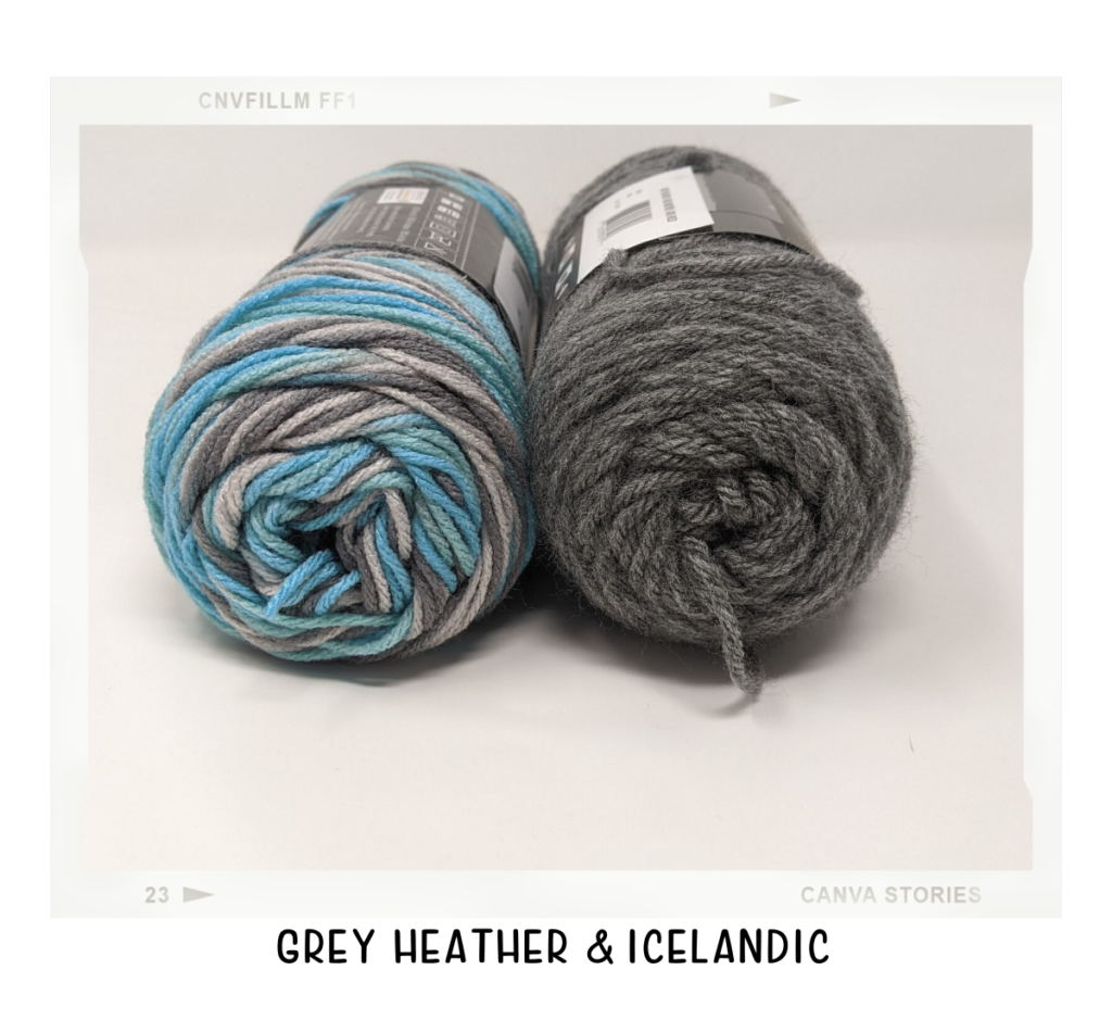 icelandic and grey heather yarn on a white table