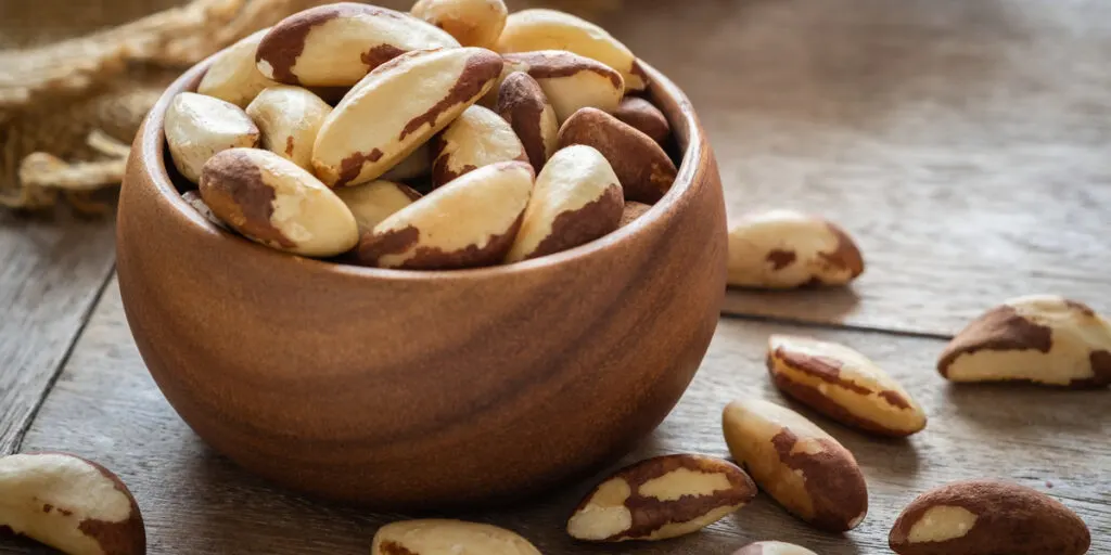 Brazil nuts in wooden bowl