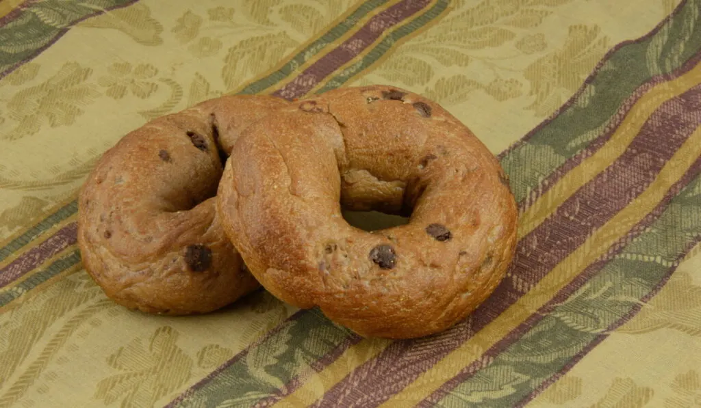 Cranberry Raisin bagel on a table cloth