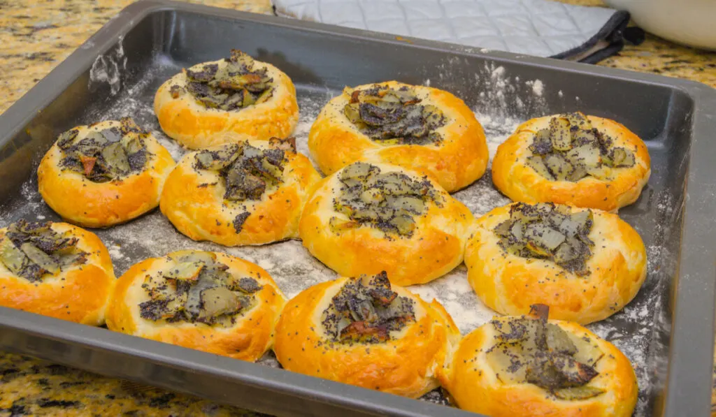 Jewish "bialys" (kind of knishes or bagels) with onion and poppy seed