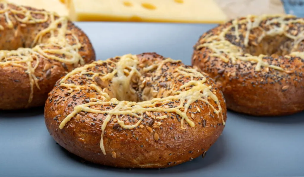 bagel with shredded cheese on top