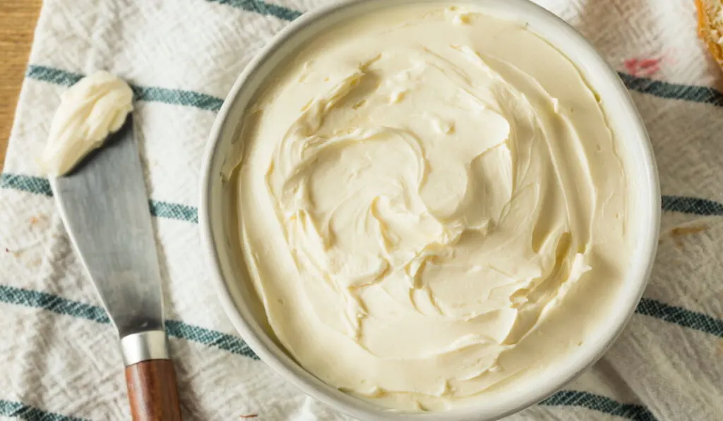 homemade Cream Cheese spread in a white bowl