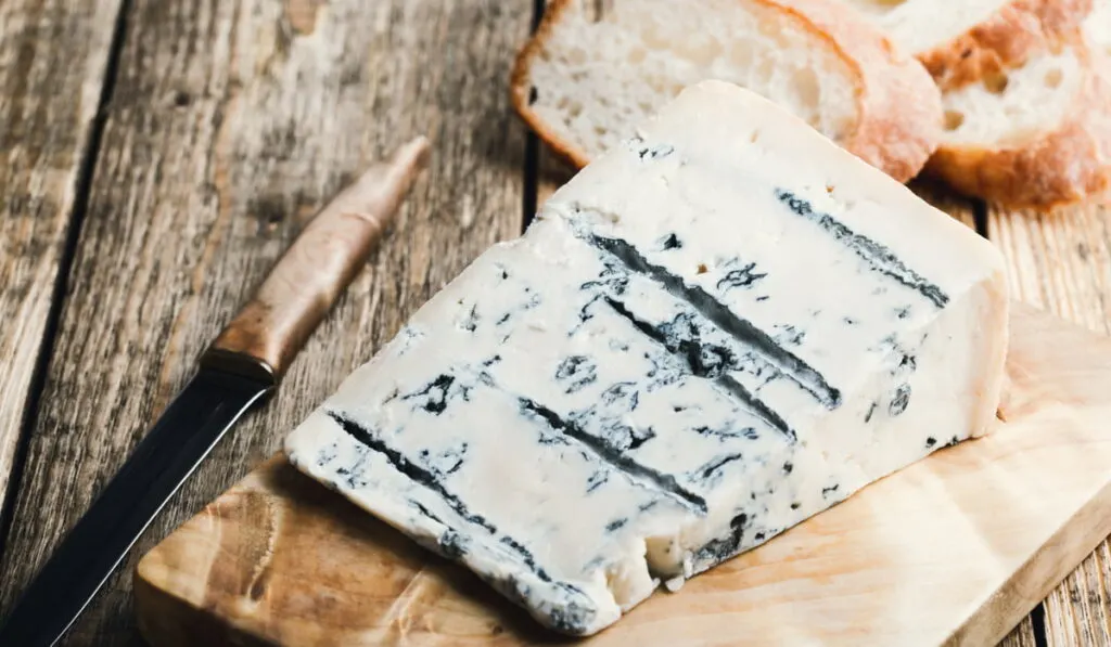 sliced gorgonzola cheese with a slice of ciabatta bread