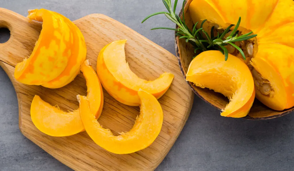 slices of Pumpkin on chopping board 