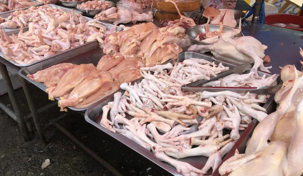 Chicken meat stall in the market 