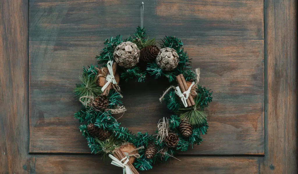 Christmas wreath on door -