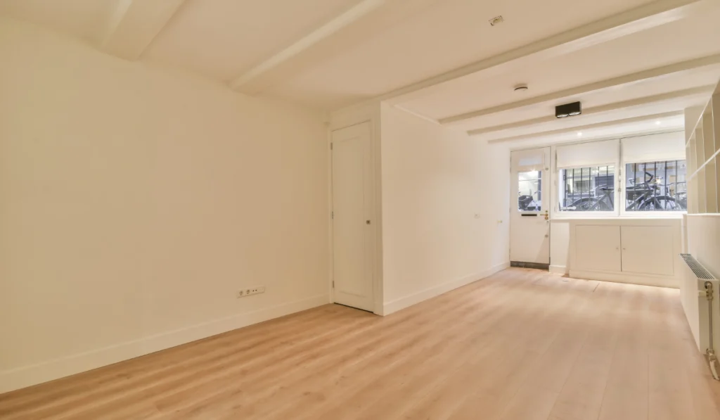 Empty interior with wall bookcase
