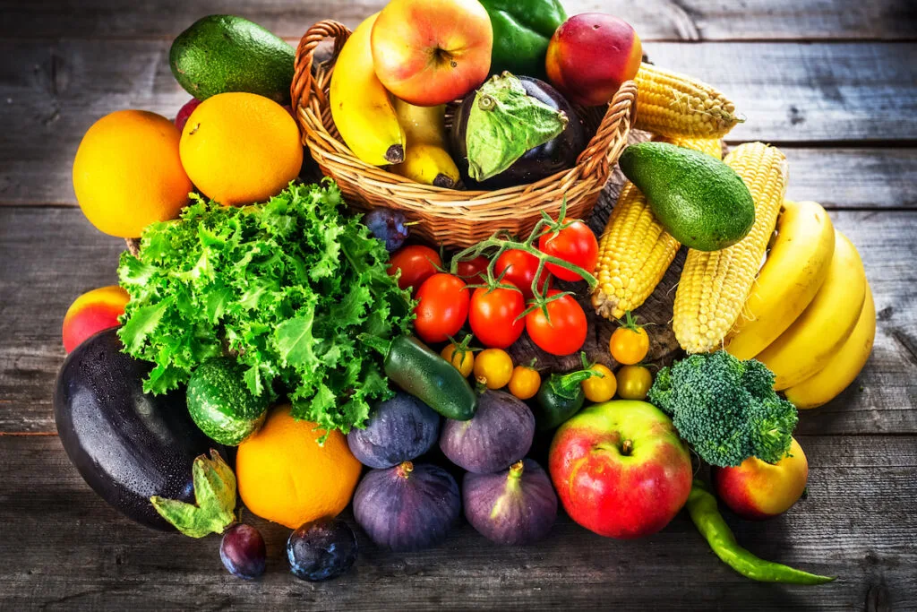 fresh fruits and vegetables on the table