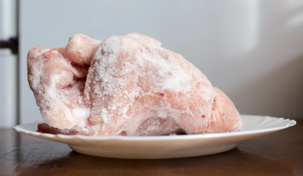 Frozen chicken on a plate
