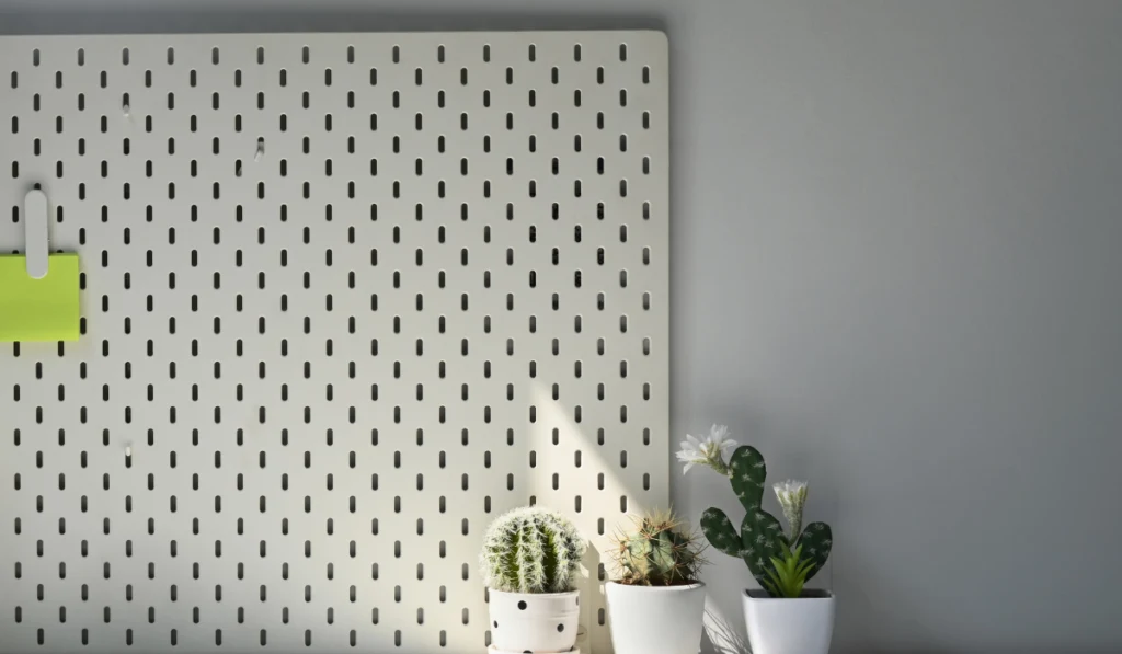 Pegboard with sticky notes 