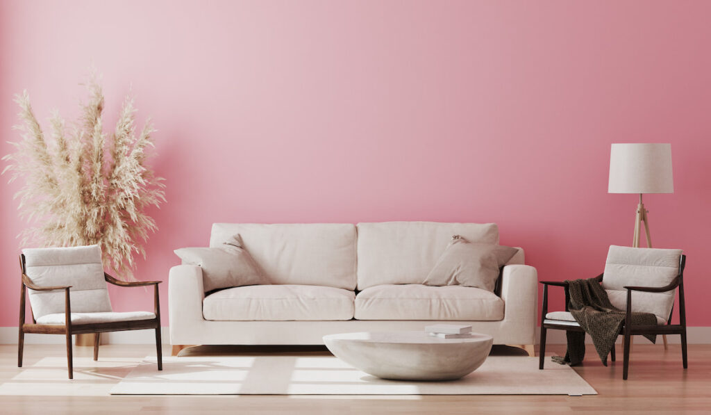 Pink room interior, living room interior 