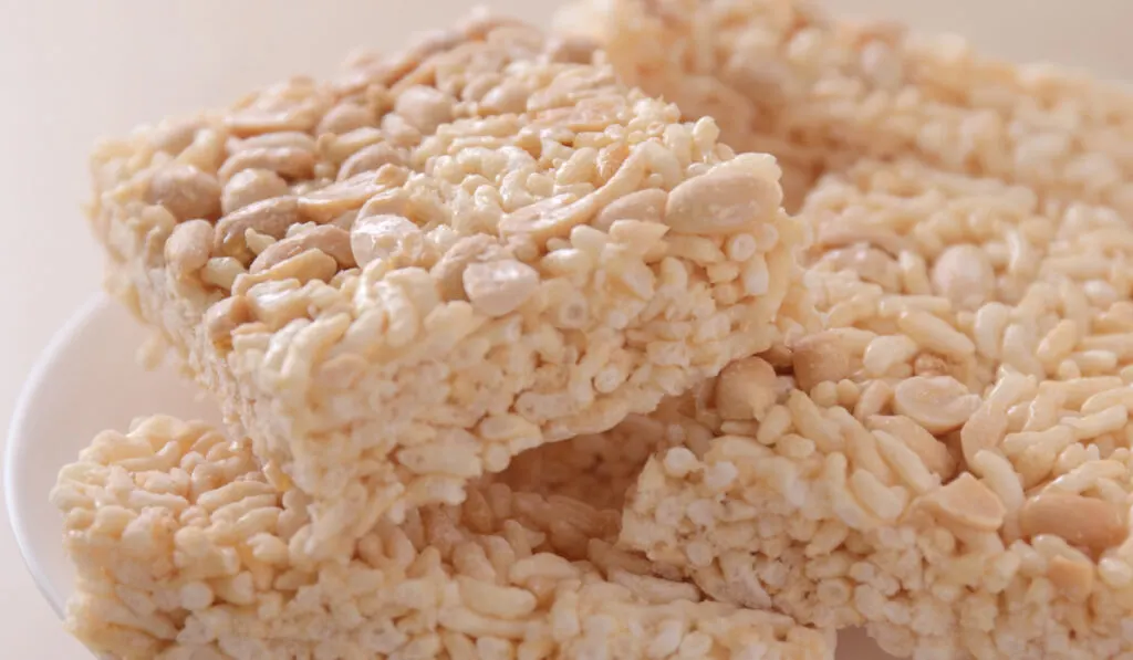 Rice Crispy on square shape on white plate