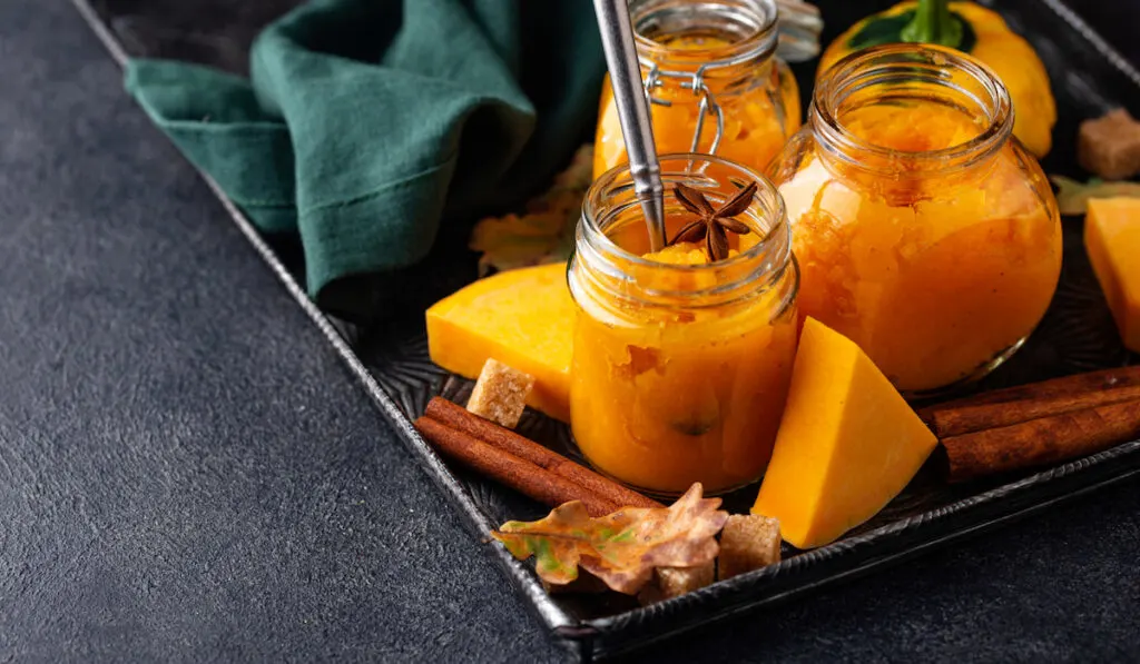 Sweet homemade pumpkin jam in jar 