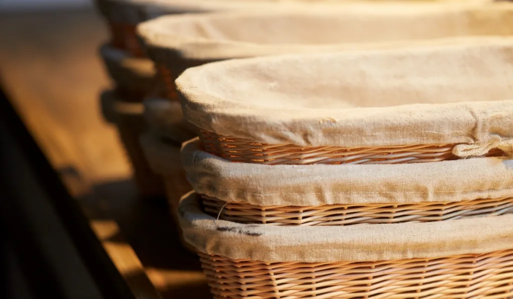 baskets on wooden kitchen table