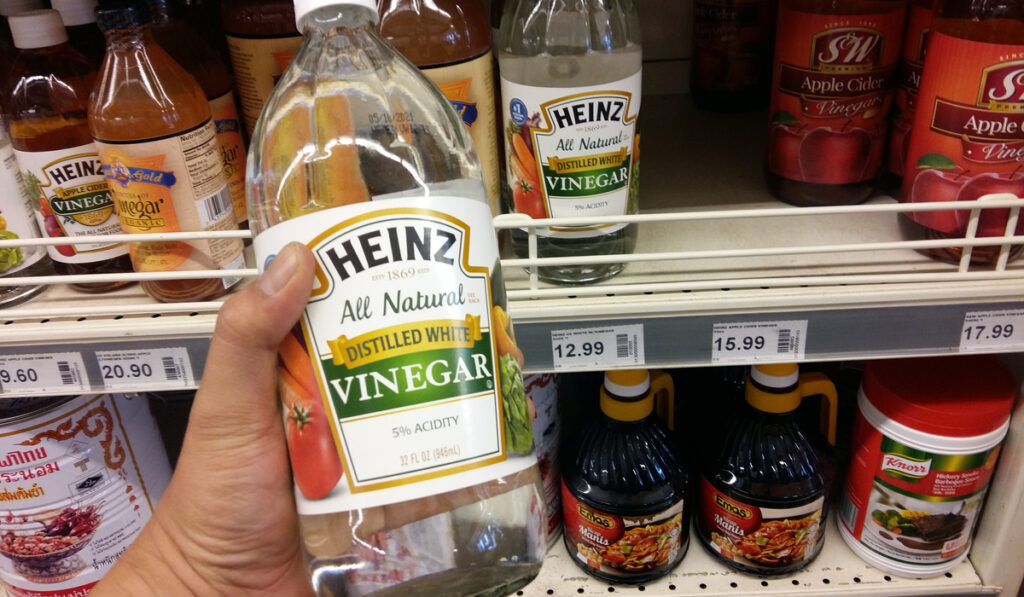 bottle of heinz distilled white vinegar in the supermarket 