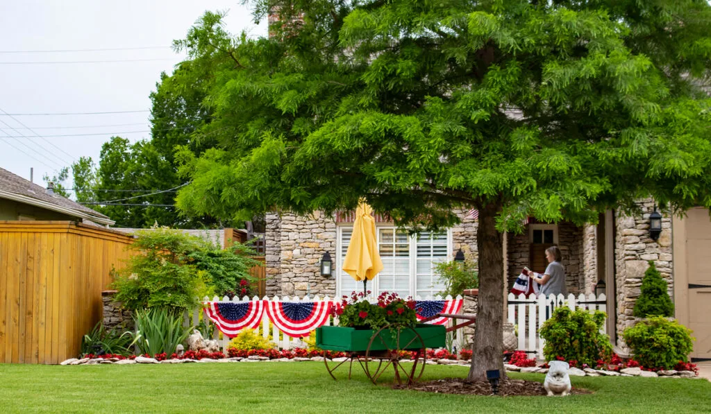cute rock house decorated for 4th of july