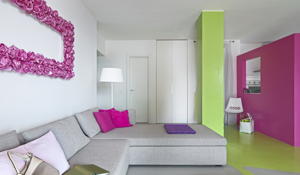 interior of a Modern Living Room with Colored Walls
