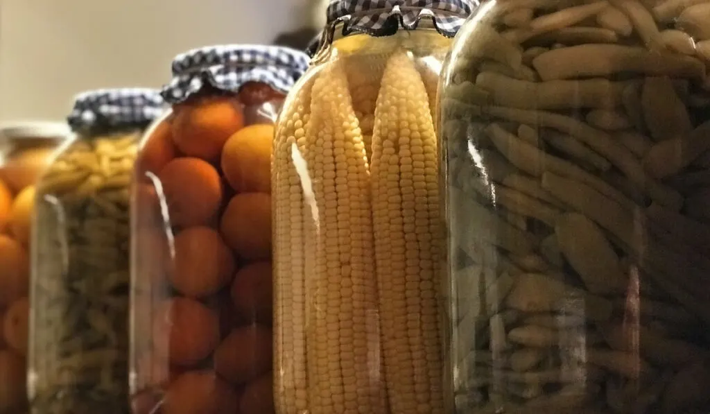 jars of pickled marinated vegetables preserve