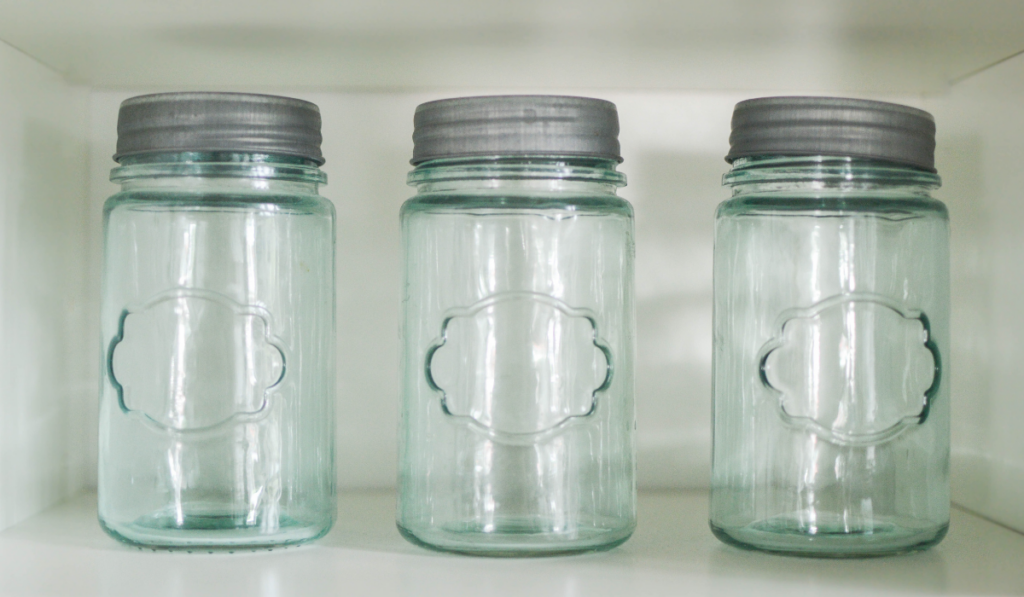 mason jars in the shelf 