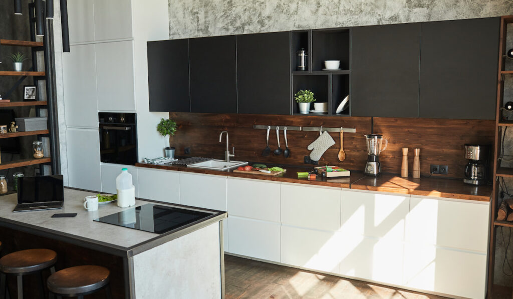 minimalist kitchen interior oven near kitchen pantry 