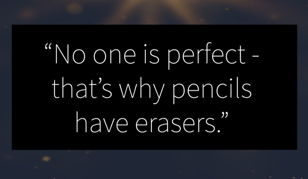 no one is perfect. that is why pencils have erasers sign