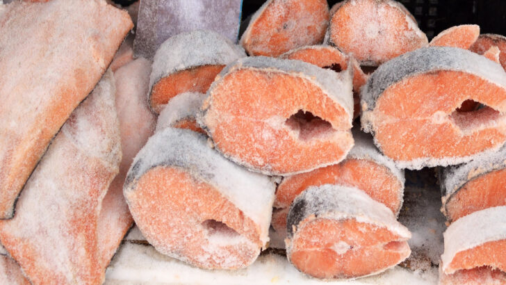 Different kinds of frozen fish in the market