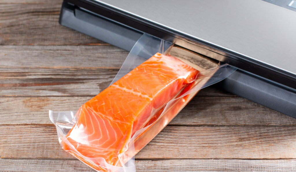 Vacuum fish packaging for long-term storage. 