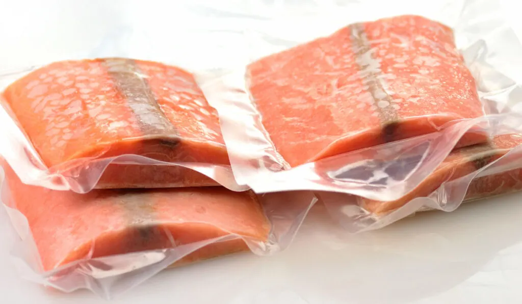 frozen salmon fillets in a vacuum package
