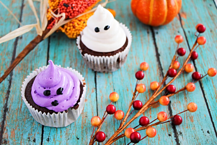 white and purple ghost cupcake
