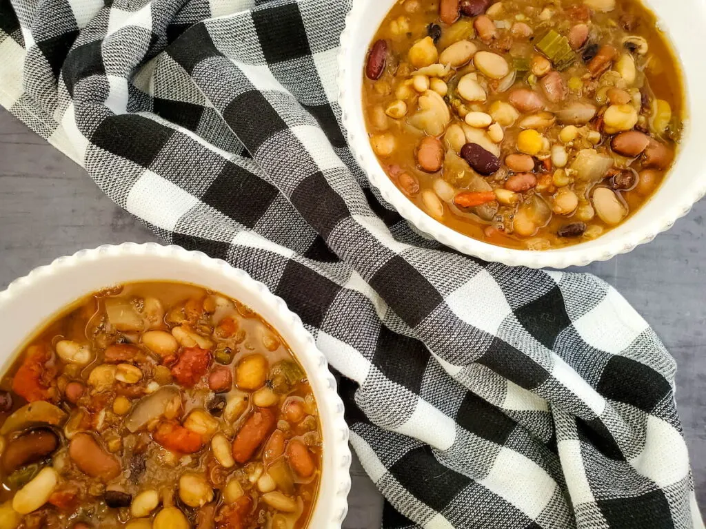  Vegan Bean Soup in 2 white bowls