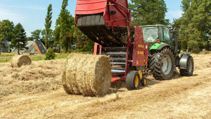 Baling-and-pressing-hay-bales-with-a-round-baler