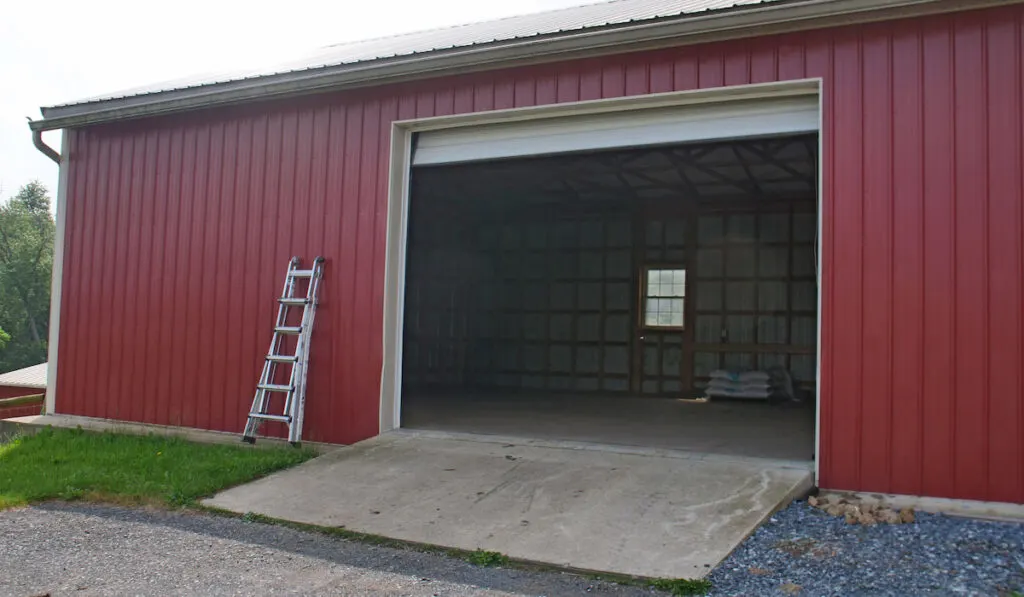 Empty Red Garage on Farm
