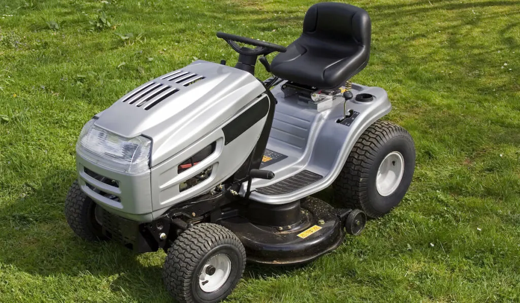 Garden tractor in the backyard lawn