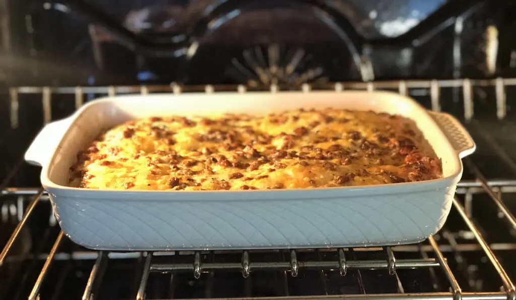 breakfast casserole in the oven