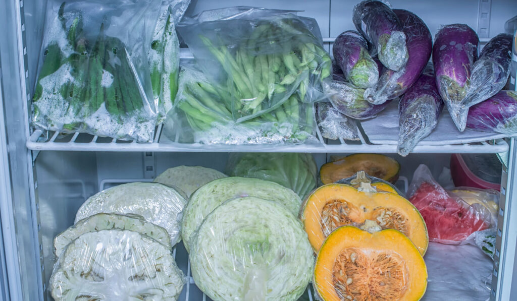 Different vegetables packed separately inside the refrigerator