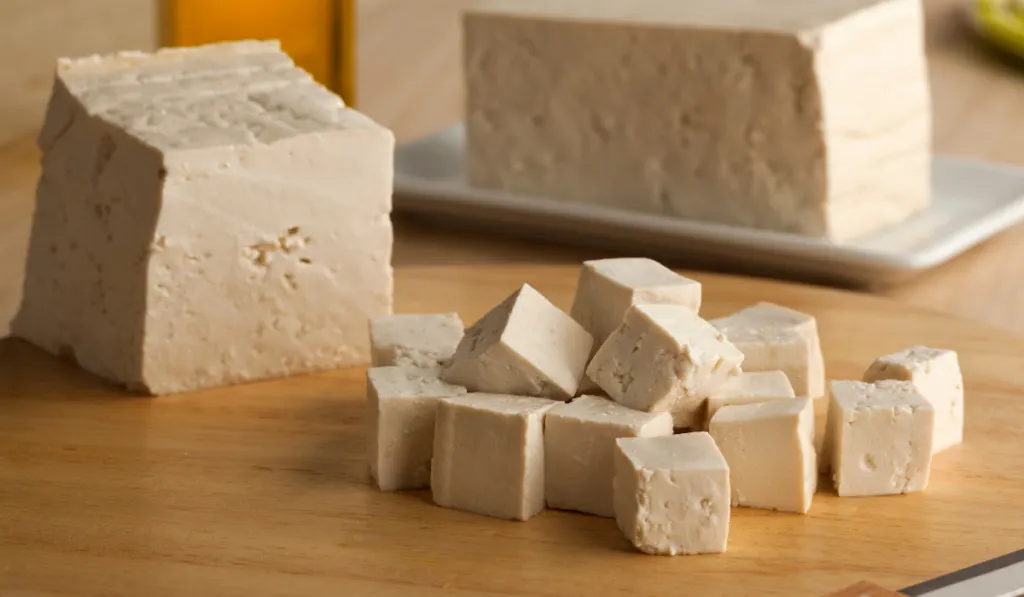 Fresh cut pieces of tofu
