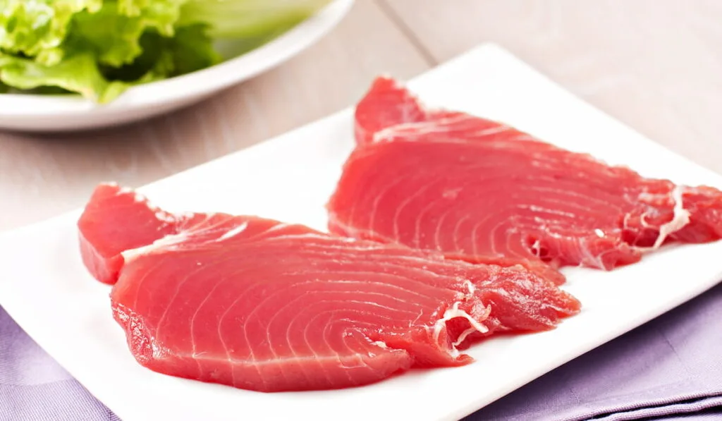 Raw Tuna steak on a plate