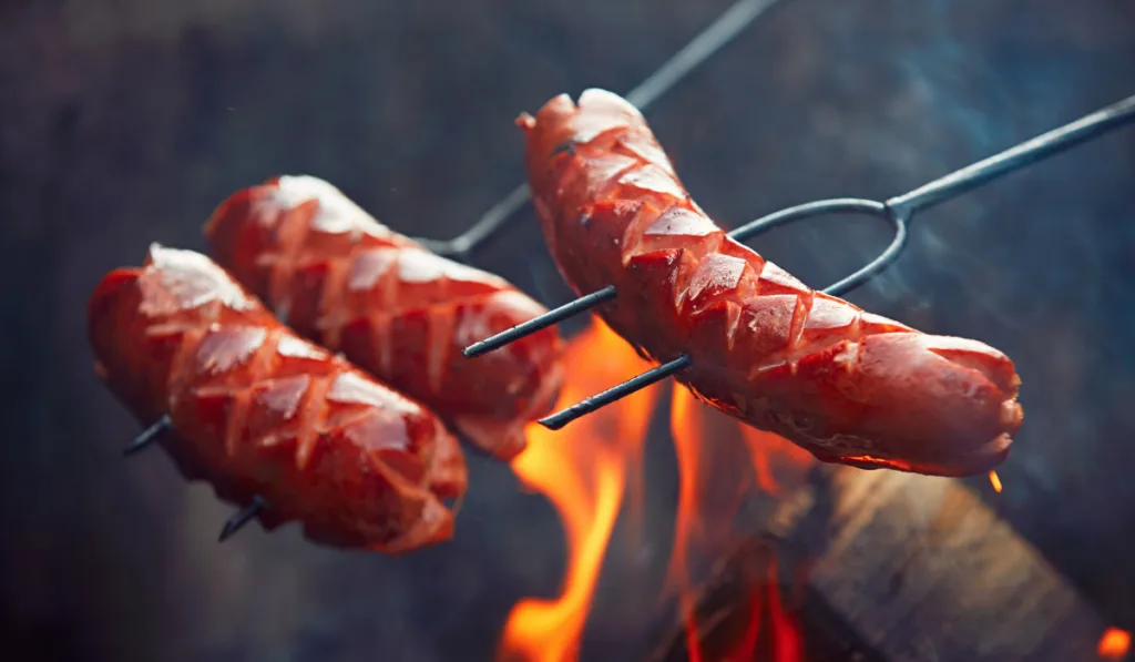 Sausages over the bonfire 