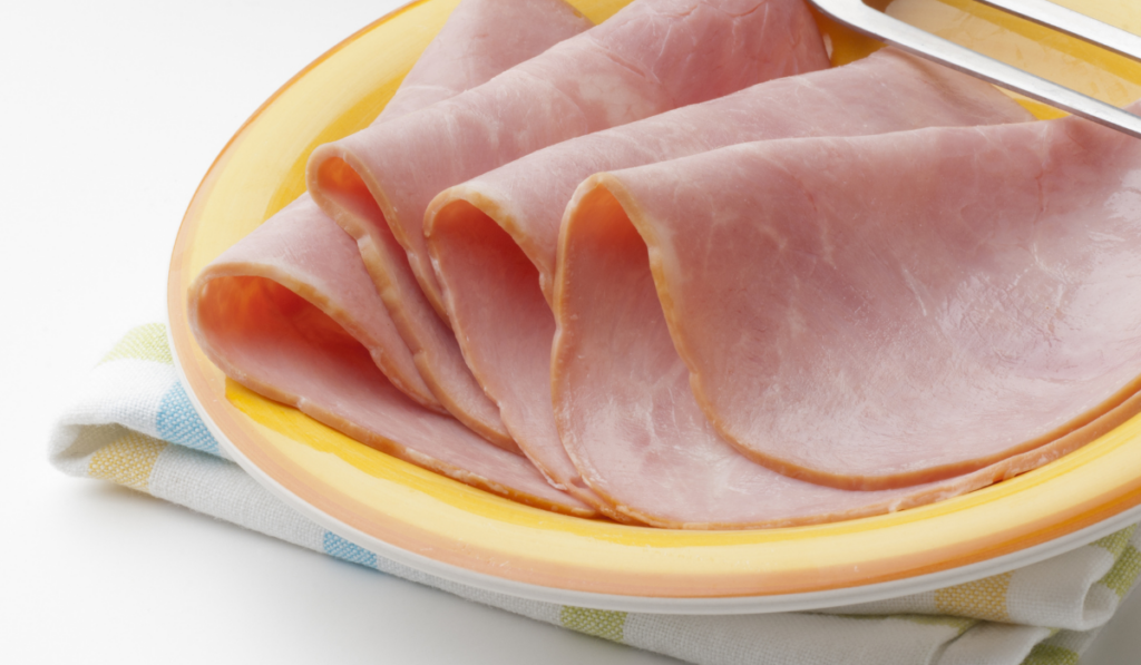 fresh and tasty slices of turkey ham
