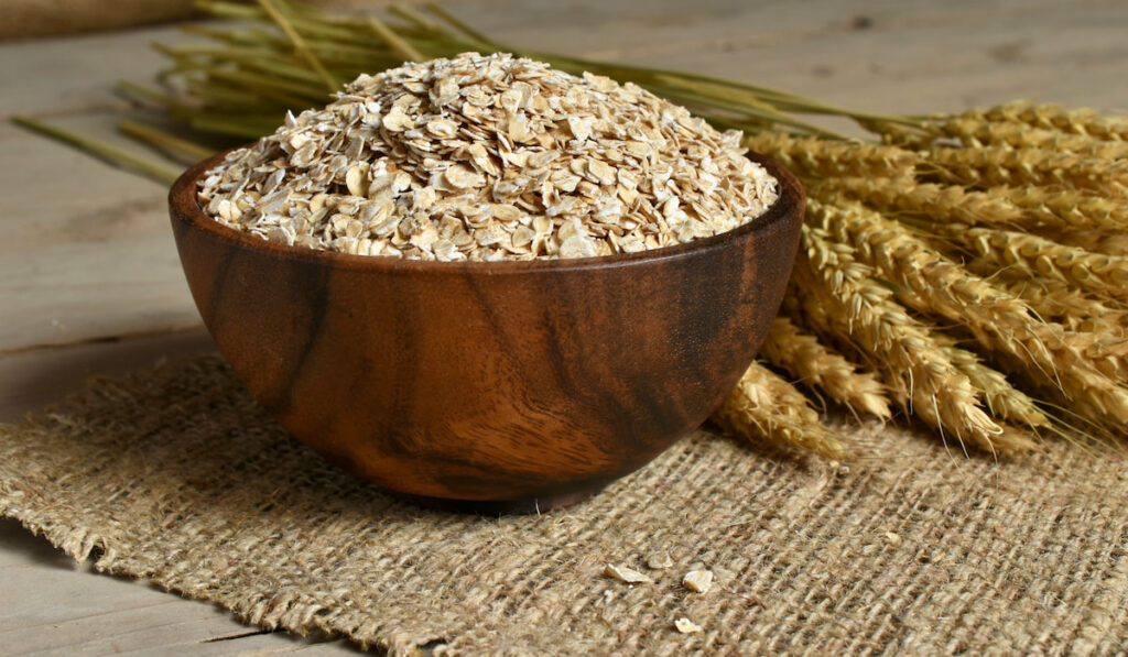 oats in a wooden bowl