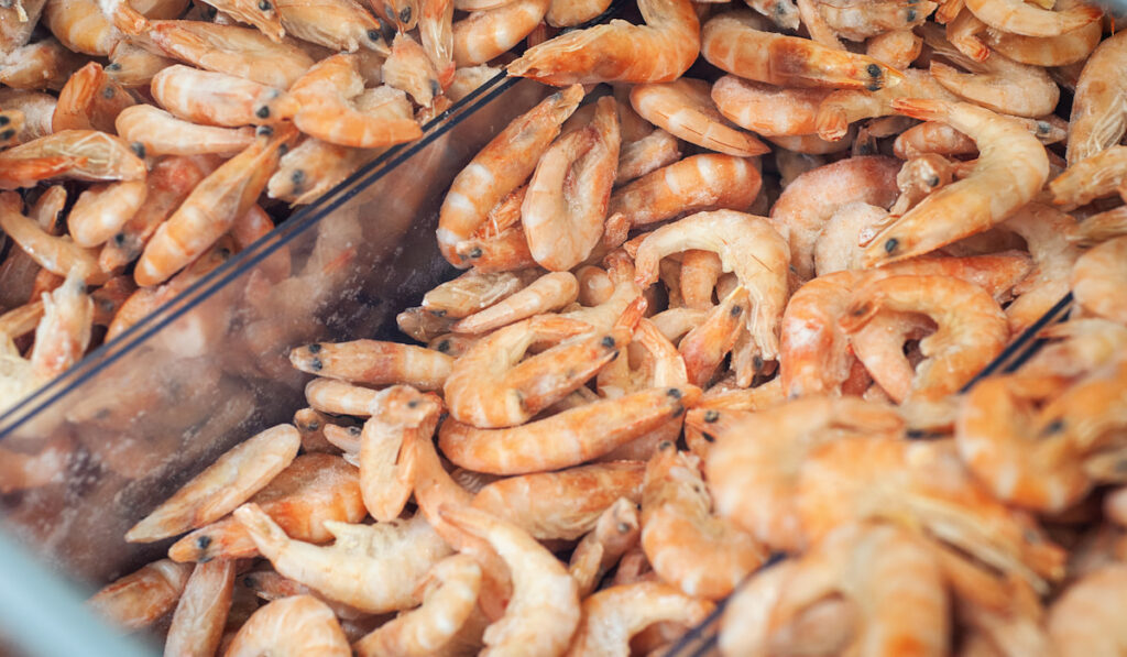 Frozen shrimp in supermarket