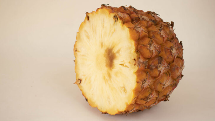 sliced pineapple with a brown rotten spot