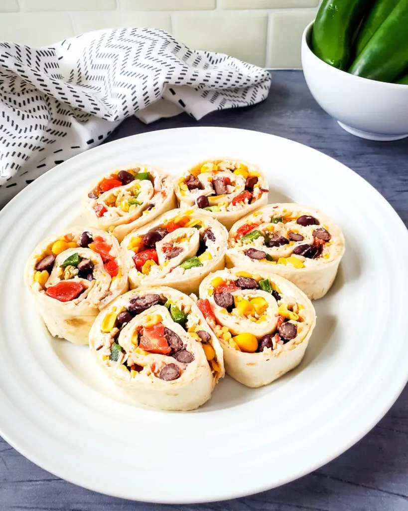 Southwest Chicken Pinwheels Set on blue table